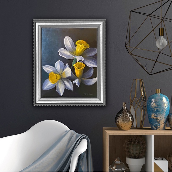 Daffodils, Original oil painting art floral painting, modern realism, home decor - Picture 6 of 9